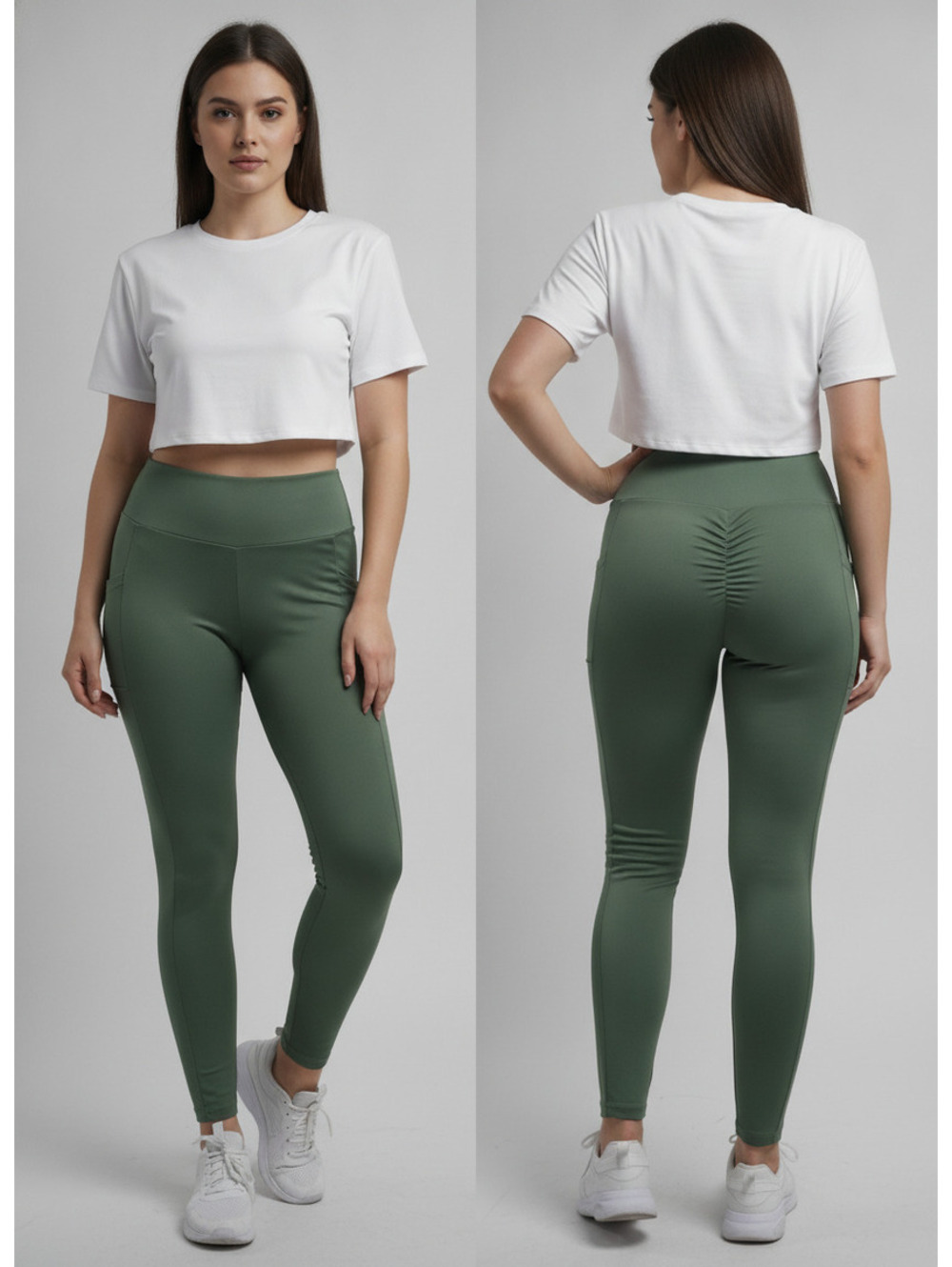 SHEIN olive green athletic leggings with side pockets